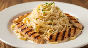Chicken alfredo on the plate