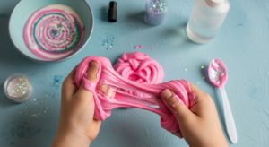 Kid making slime
