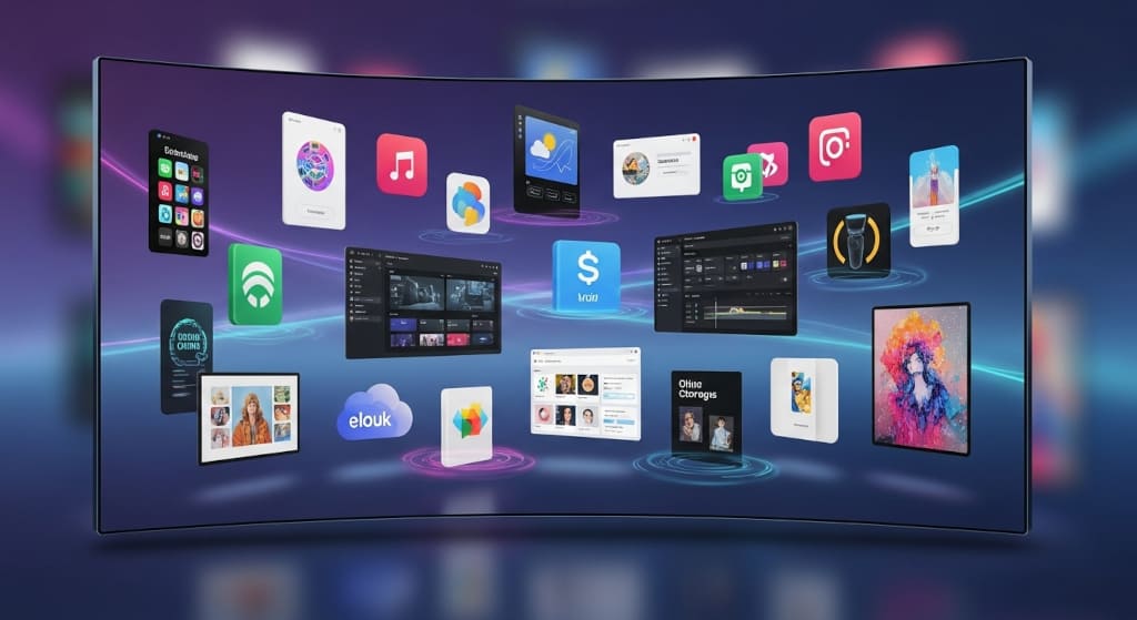 Digital products displayed on the screen